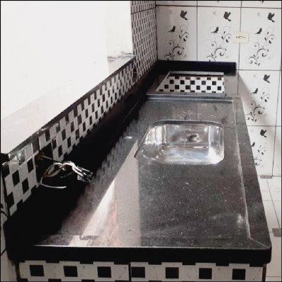 Cozinha Granito Preto São Gabriel Pia + Área para Fogão Cooktop