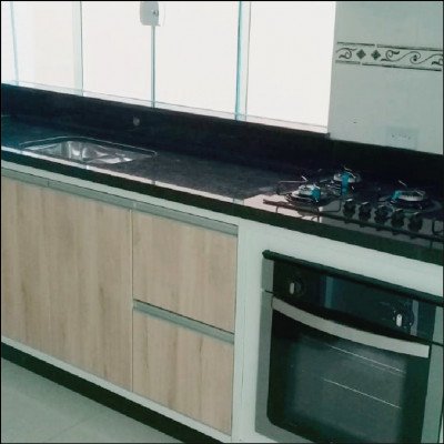 Cozinha em Granito Preto São Gabriel, Sendo Pia + Balcão + Área de Cooktop e ilha - imagem 1