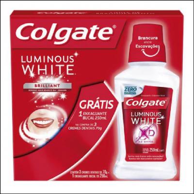 Colgate Luminous White Creme Dental 70g 3 Unidades + Enxaguante Bucal 250ml