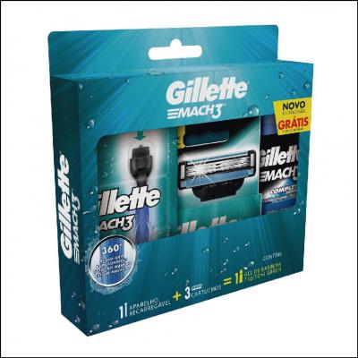 Kit Aparelho de Barbear Gillette Mach3 Acqua Grip + 3 Cargas + Gel de Barbear