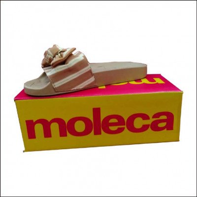 Chinelo Slide Moleca Camurça Rosa Laço