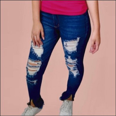 Calça Jeans Desfiada Com Zipper Frontal na Barra