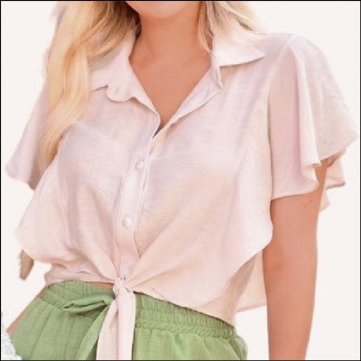 Blusa Viscose Manga Babado Amarração na Cintura