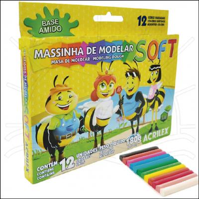 Massa de Modelar Escolar Acrilex Soft de Amido 12 cores