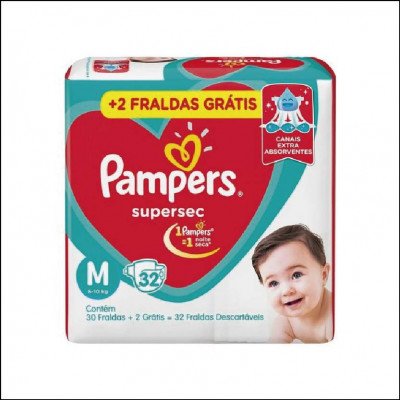 Fralda Infantil Pampers Supersec M com 30 + Grátis 2 Unidades