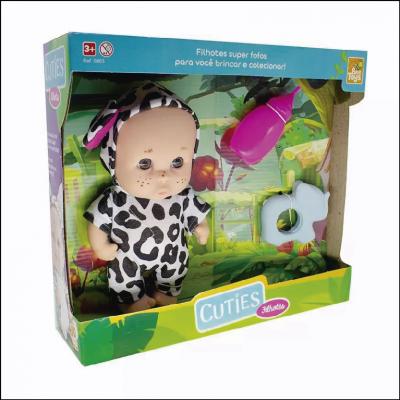 Boneca Bebê Filhotes Com Roupinha Safari Vaquinha Cuties Filhotes