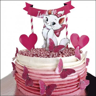 Bolo Ruffle em Degradê Tema Gatinha Marrie