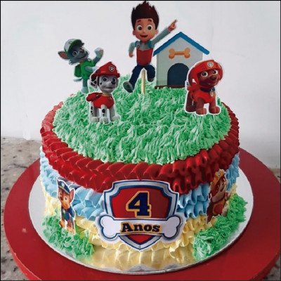 Bolo com Trabalho em Bico Tema Patrulha Canina