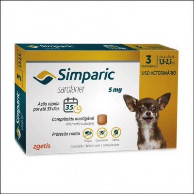 Simparic Cães 5 mg 1,3 a 2,5 kg 3 comprimidos