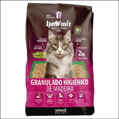 Granulado Higiênico Ipet Woods De Madeira Para Gatos 2 Kg