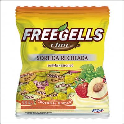 Bala Freegells Recheada Chocolate Branco e Frutas Sortidas