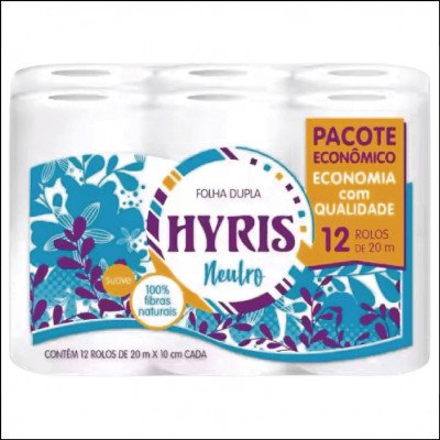 Papel Higiênico Folha Dupla Neutro Hyris 20m - 12 Rolos