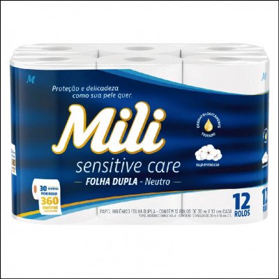 Papel Higiênico Mili Sensitive Care Folha Dupla Neutro 12 Rolos 30m