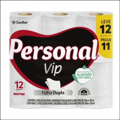 Papel Higiênico Personal Vip Folha Dupla Neutro Leve 12 Pague 11 Unid.