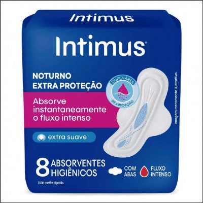 Absorvente Intimus Noturno Suave C/ Abas 8 un.