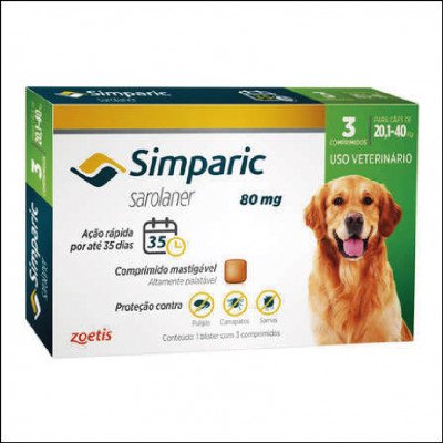 Simparic para Cães 80 mg 20kg a 40kg