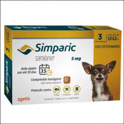 Simparic para Cães 5mg 1,3kg a 2,5kg