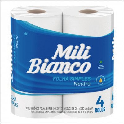 Papel Higiênico Mili Bianco Neutro com 4 Rolos de 30m
