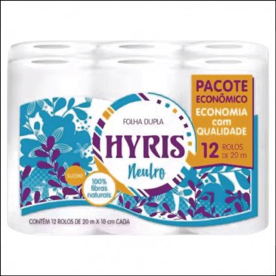 Papel Higiênico Hyris Folha Dupla Neutro 20m com 12 Rolos