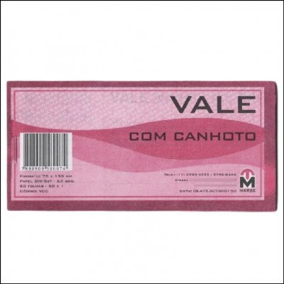 Bloco de Vale Com Canhoto 50 Folhas Marse