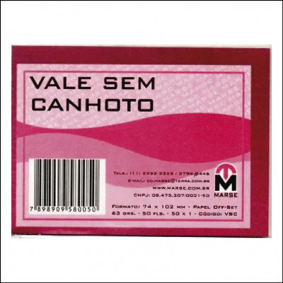 Bloco de Vale sem Canhoto 50 Folhas Marse