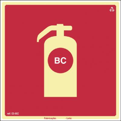Placa de Sinalização E5-BC - Extintor de Incêndio de Pó BC