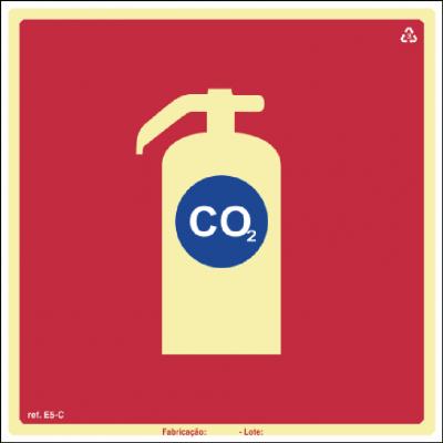 Placa de Sinalização E5-C - Extintor de Incêndio de Gás Co2