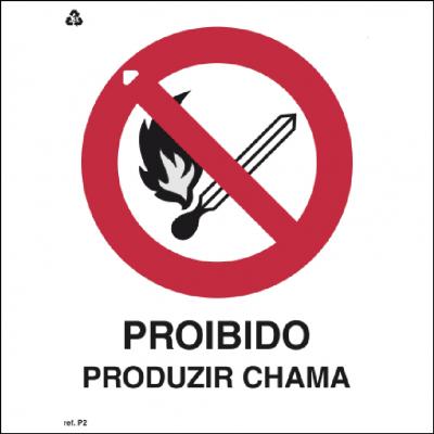 Placa de Sinalização P2 - Proibido Produzir Chama