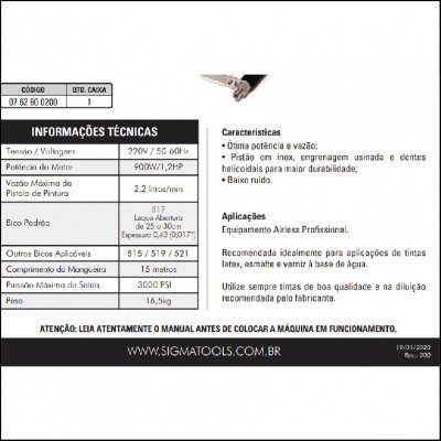 Máquina de Pintura Airless SGT-6002 900W 2.2L/min Sigma - imagem 1