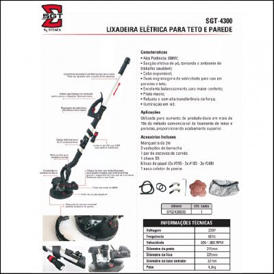 Lixadeira Elétrica p/Teto e Parede SGT-4300 Sigma - imagem 2